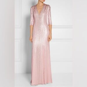 NWT $4800 Jenny Packham Couture Pink Sleeve Gown Beaded Long UK 6 US 2 Small S